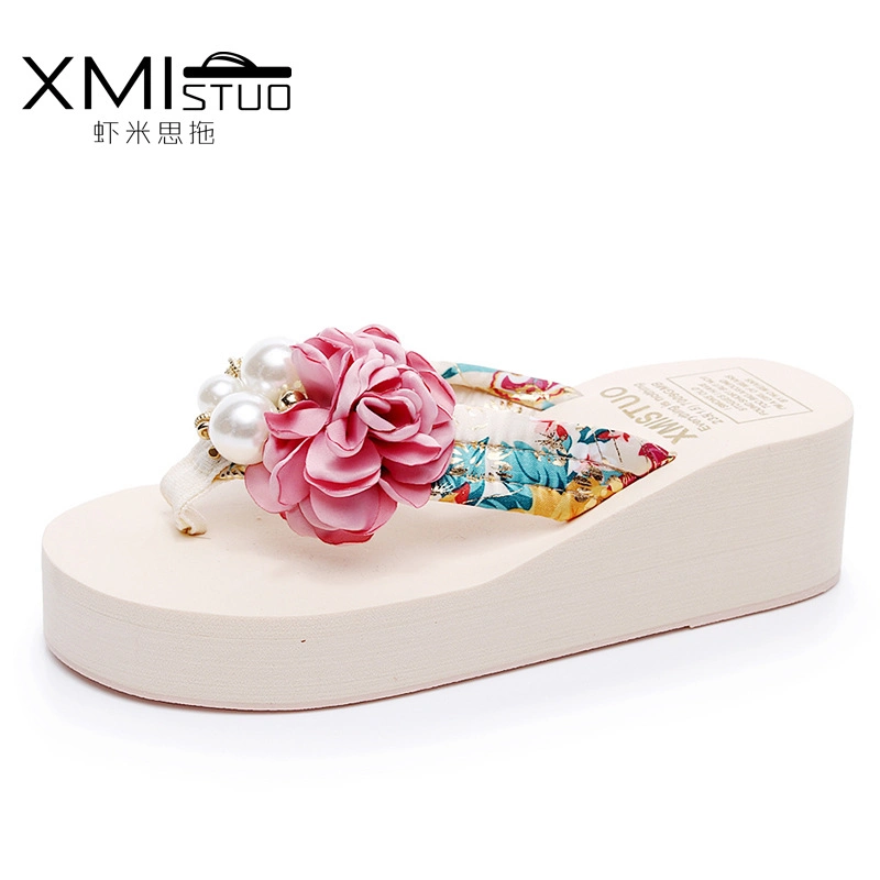 Wholesale Flower Stylish Women′s Platform Flip Flops Ladies Thick Sole EVA Sandals Outdoor Kids′ Anti-Slip Slide Slipper