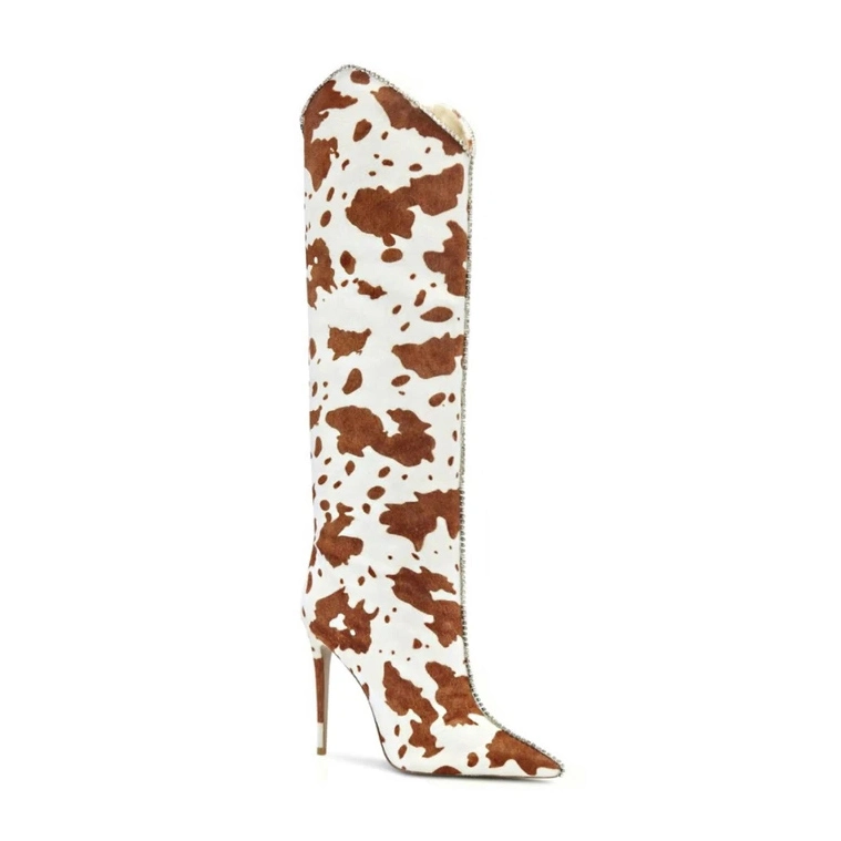 Cow Print Sexy Women Knee High Boots