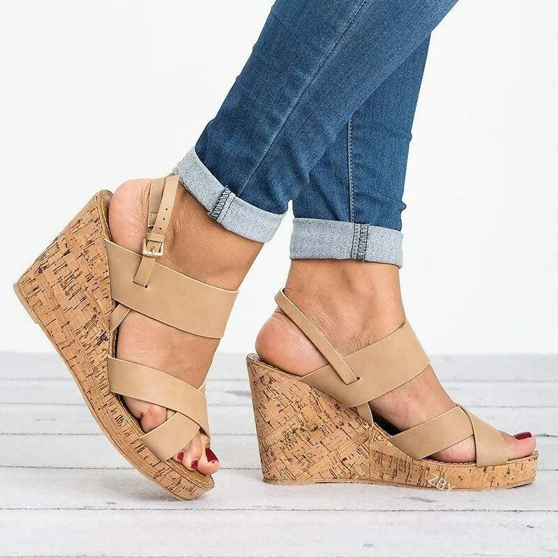 Womens Gladiator Sandals Platform Women Strappy High Heels Female Summer Ankle Strap Open Toe Wedge Sandals Esg14048