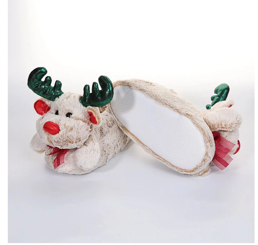 Fuzzy Womens Elk Reindeer Fleece Slippers Soft Christmas Reindeer Bedroom Non-Slip Slipper