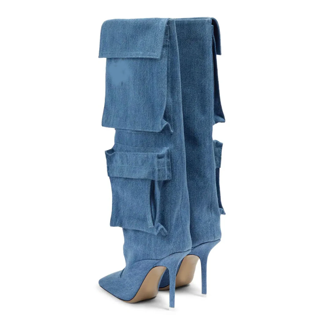 Luxury Shoes Pocket Design Knee High Women Denim Boots