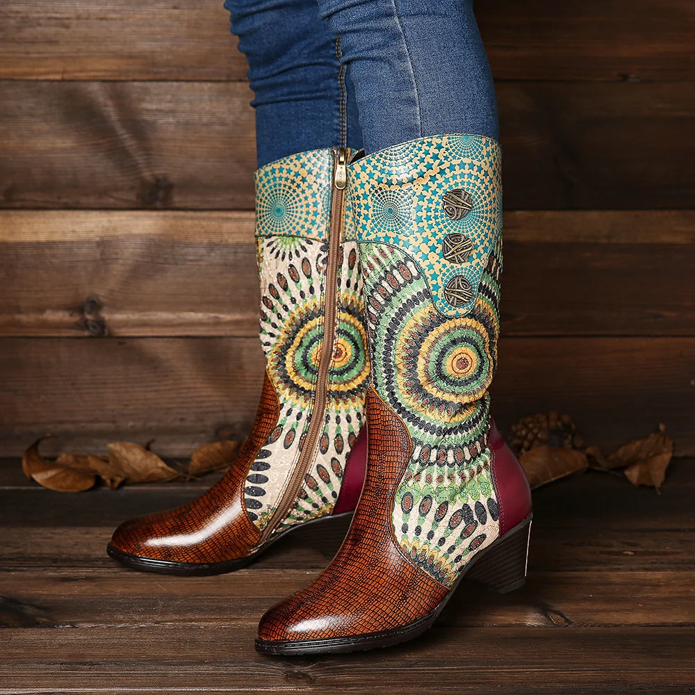 Retro Embroidery Western Cowboy Boots Women Low Heel Knight Boots