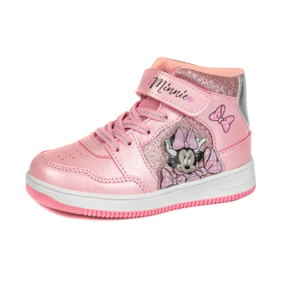 Zapatillas deportivas, calzado deportivo para niños, calzado para niña, corte alto, rosa, parte superior de PU, Velcro de PU+ Estilo de cordón de zapato, suela de TPR Zapatos de cemento