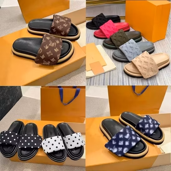 2023 Moda Zapatillas de playa Clásico Tacón plano Diseñador de verano Chanclas de moda Chanclas de cuero para mujer Zapatillas Zapatos de mujer Baño de hotel Señoras Sandalias sexy de gran tamaño