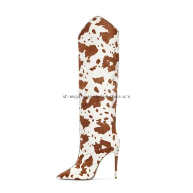 Botas altas hasta la rodilla de mujer sexy con estampado de vaca