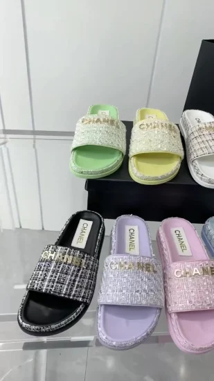 ¡Novedad de 2023! Zapatillas de piel de lujo para mujer de verano a la moda, Sandalias planas para mujer, zapatillas de piel de visón para exteriores, toboganes