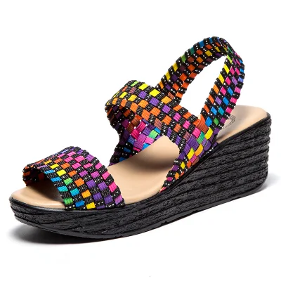 Sandalias planas con plataforma para mujer, sandalias de verano a la moda para mujer, pantuflas de fondo grueso con punta abierta sólida Esg10589