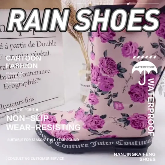 Botas de lluvia para mujer Wellington de estilo alto y barato, zapatos de lluvia hasta la rodilla para mujer de color personalizado